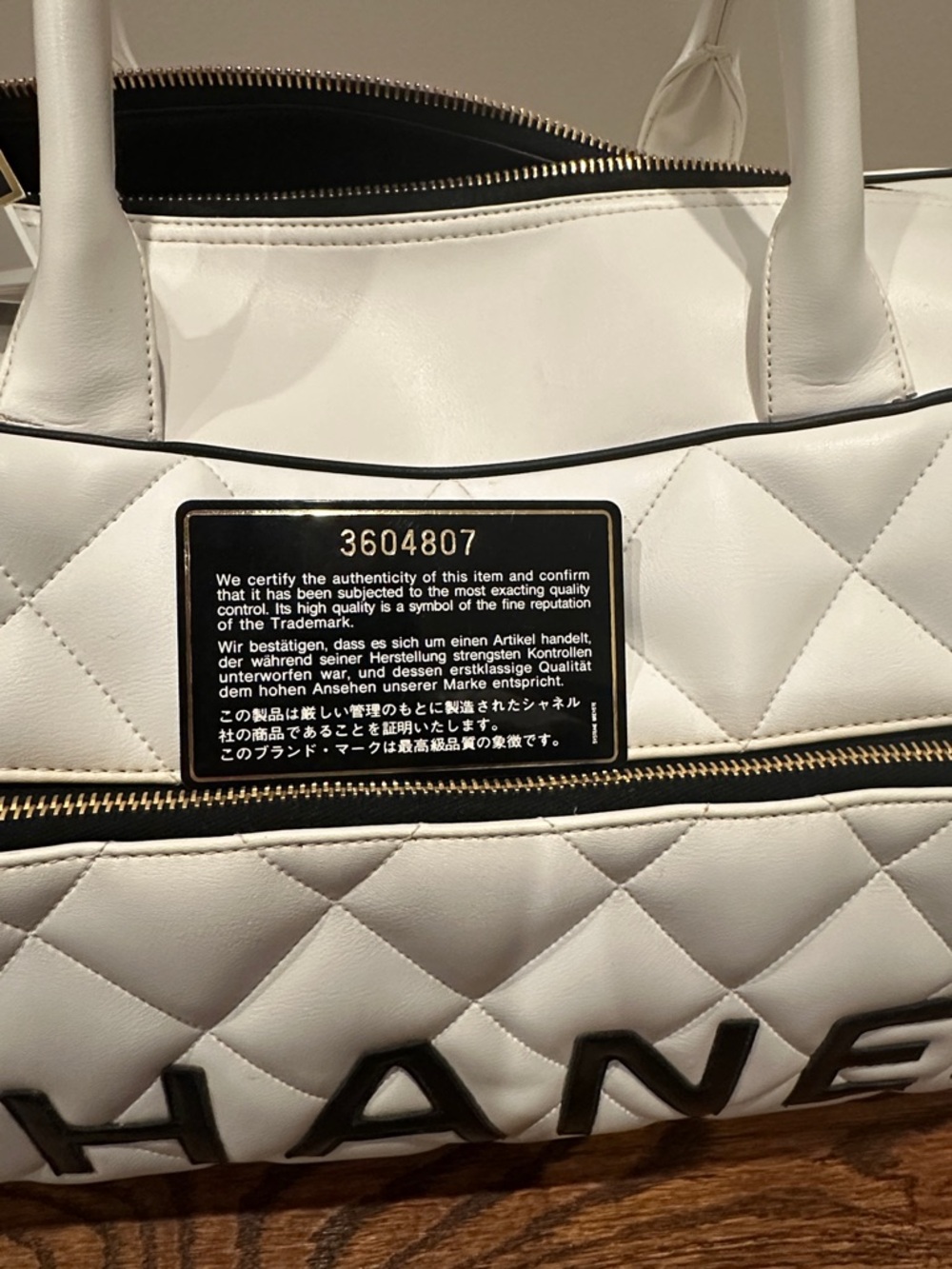 CHANEL White Quilted Logo Bowling Bag with Black Accents - Picture 5 of 8